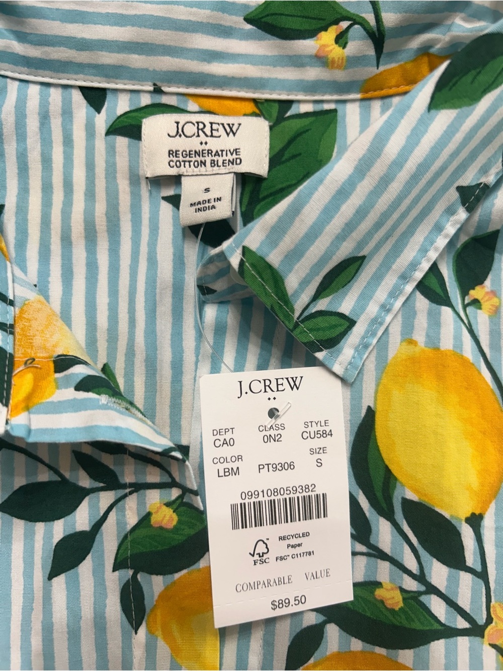 NWT J. Crew Womens Lemon-Print Short Sleeve (Puff-Sleeve) Button-Up Shirt 🍋 - Picture 3 of 6